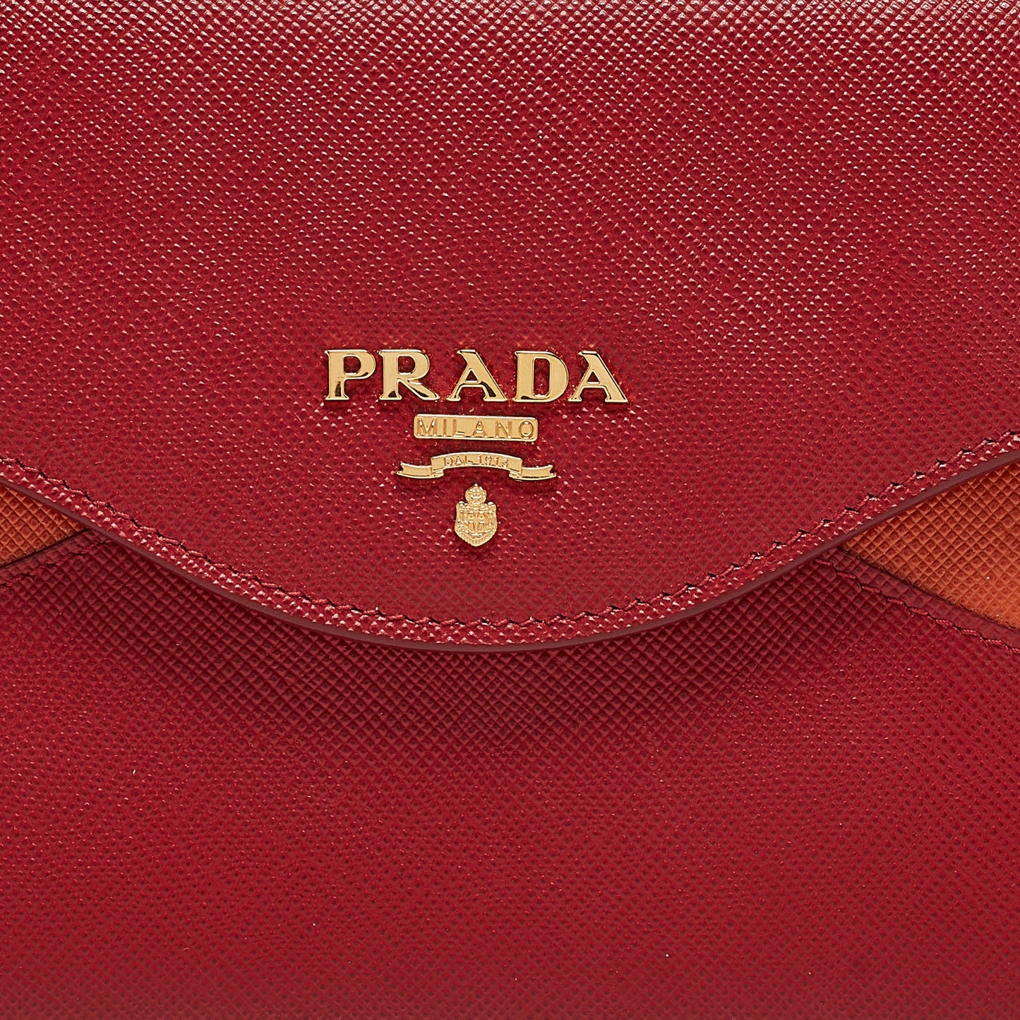 PRADA Red/Orange Saffiano Cross Leather Wave Continental Wallet