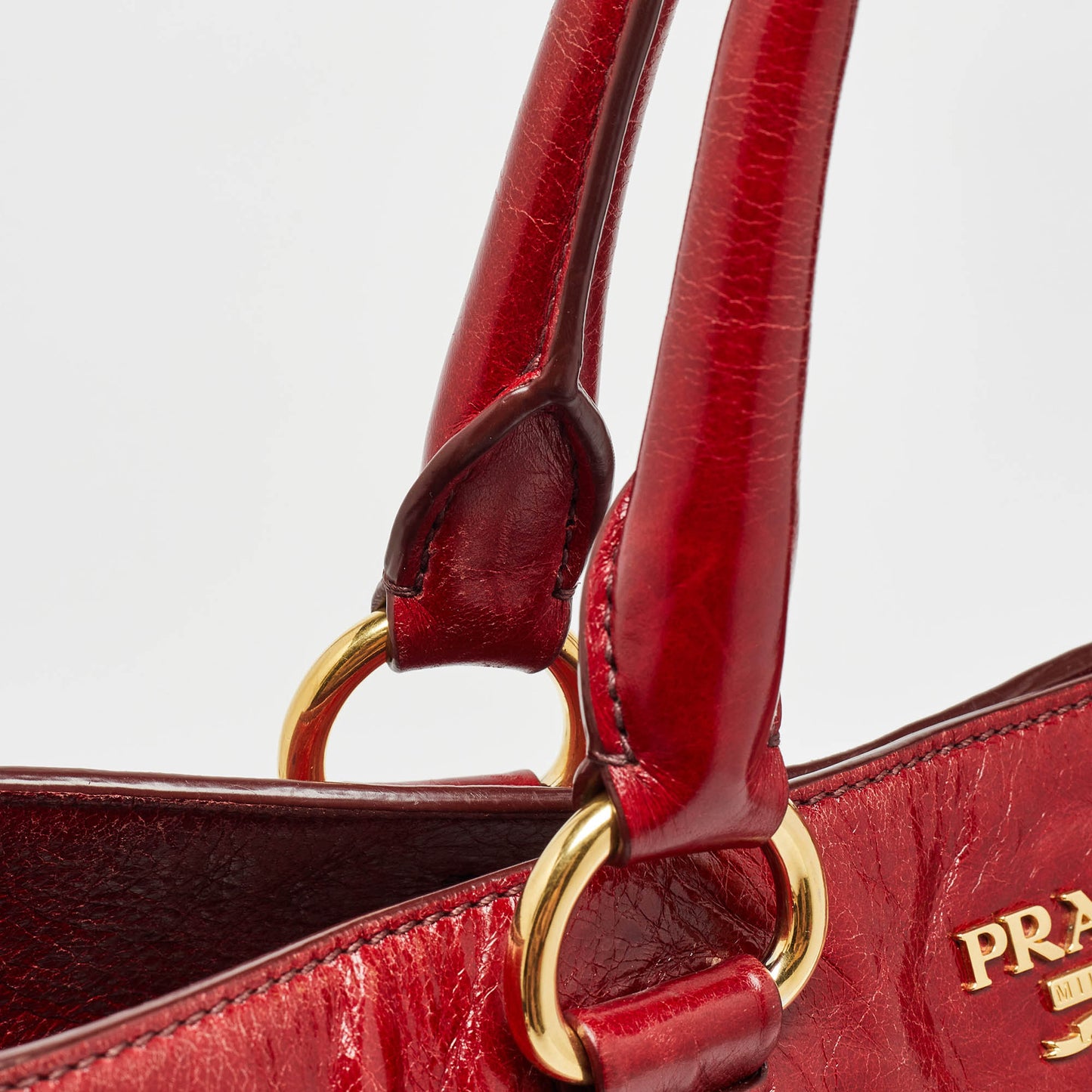 PRADA Red Vitello Shine Leather Logo Shopper Tote