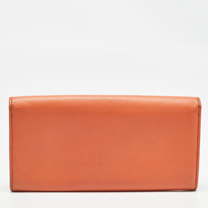 PRADA Orange Leather Pushlock Flap Continental Wallet