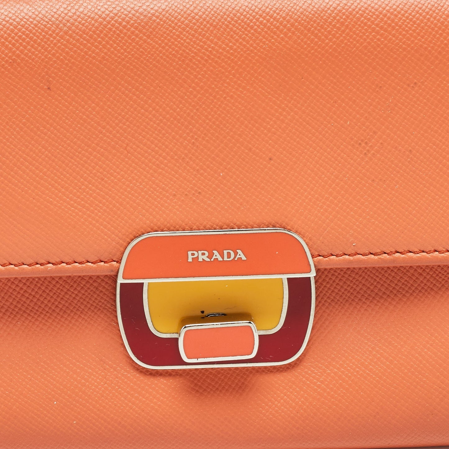 PRADA Orange Leather Pushlock Flap Continental Wallet