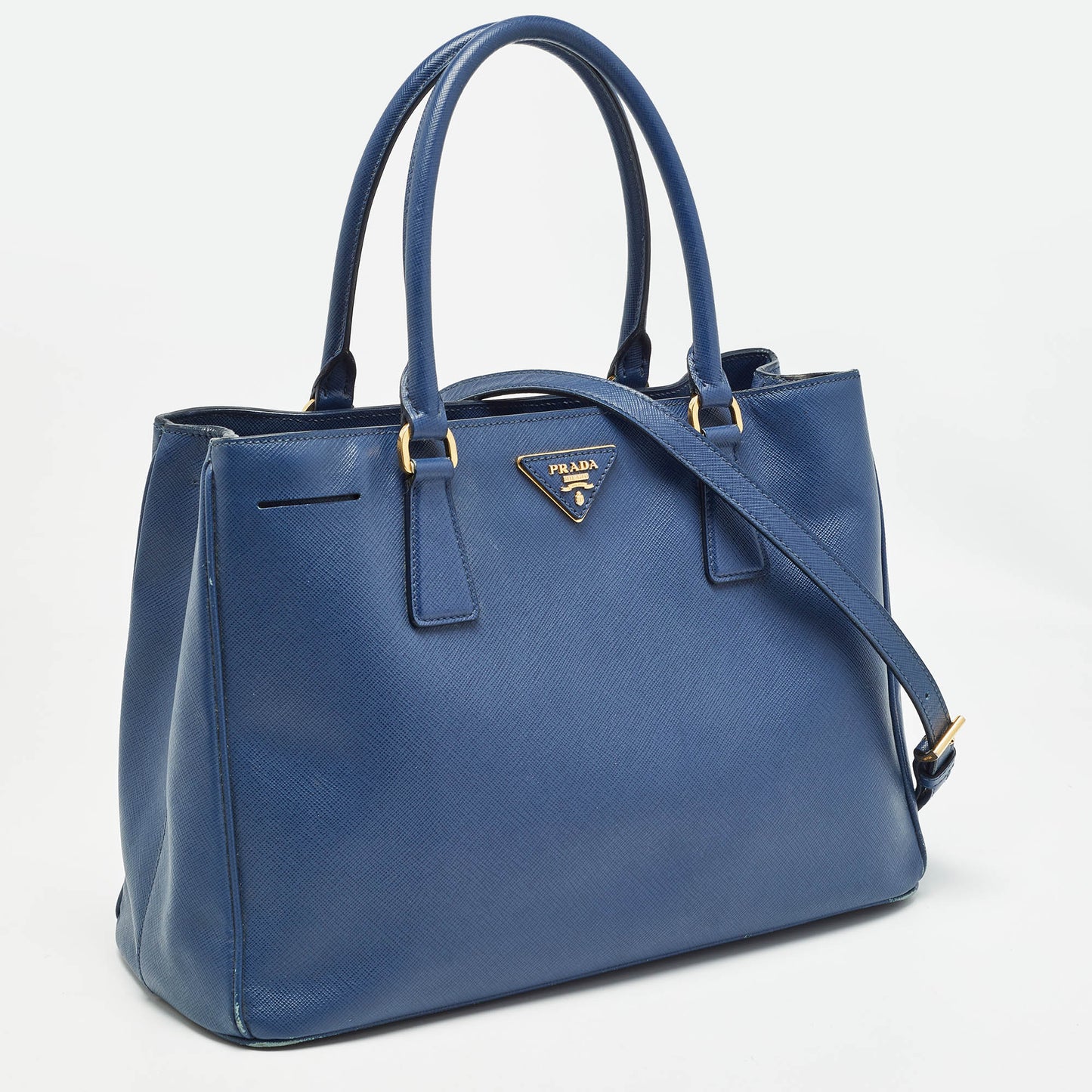 PRADA Navy Blue Saffiano Leather Medium Double Zip Tote