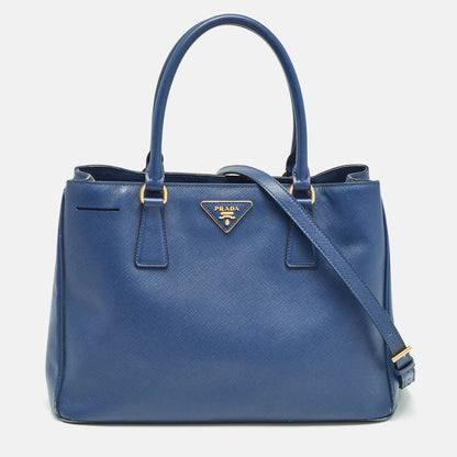 PRADA Navy Blue Saffiano Leather Medium Double Zip Tote