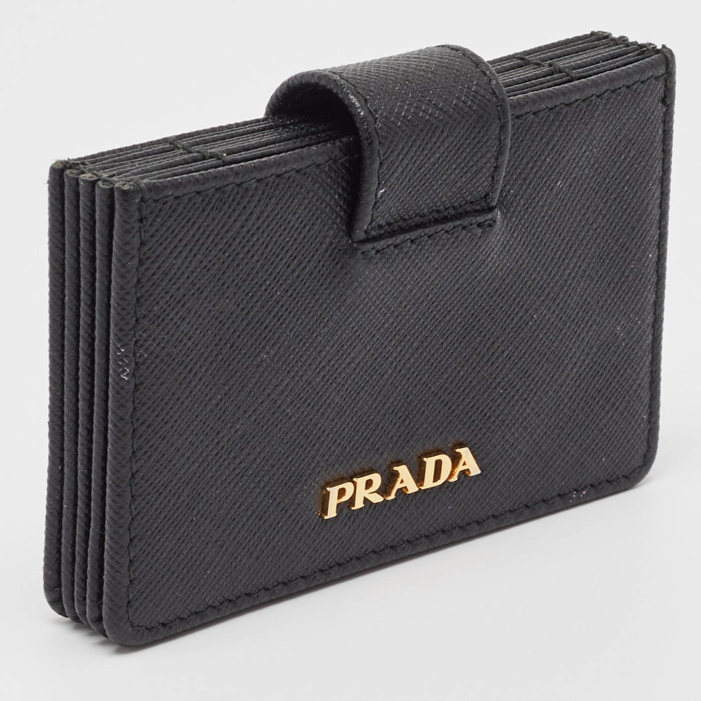 PRADA Black Saffiano Metal Leather Accordion Card Case