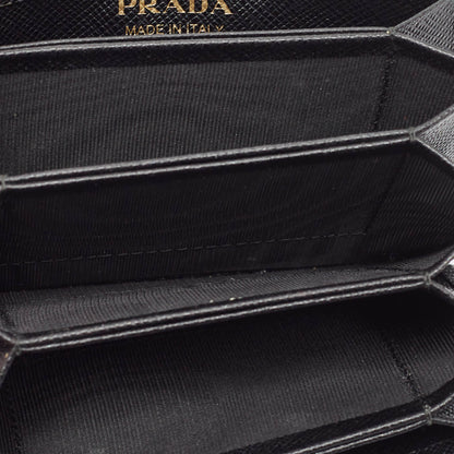 PRADA Black Saffiano Metal Leather Accordion Card Case