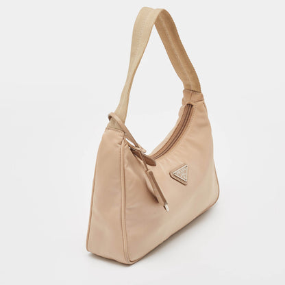 PRADA Beige Tessuto Nylon Re-Edition 2000 Baguette Bag