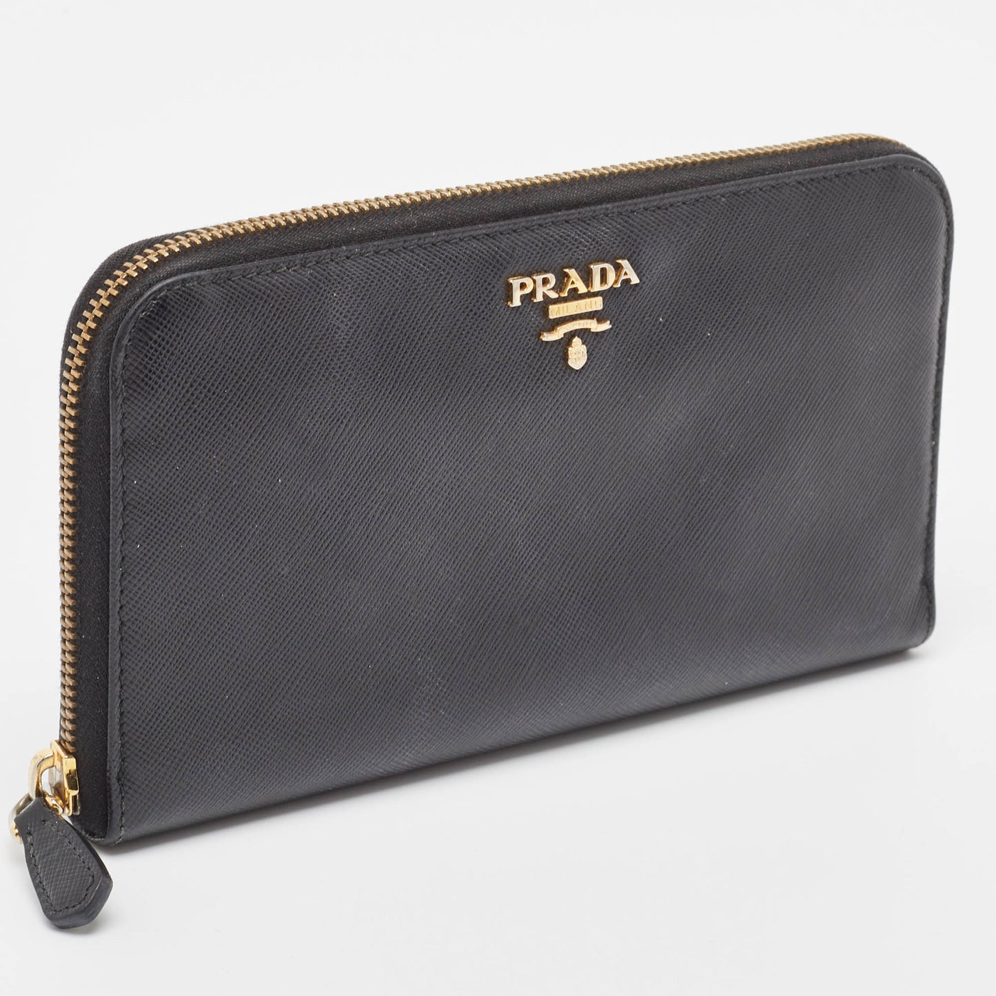 PRADA Black Saffiano Leather Zip Around Wallet