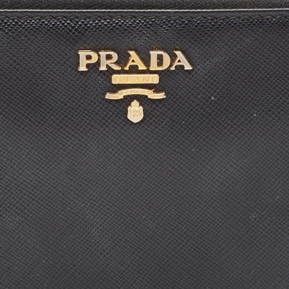 PRADA Black Saffiano Leather Zip Around Wallet