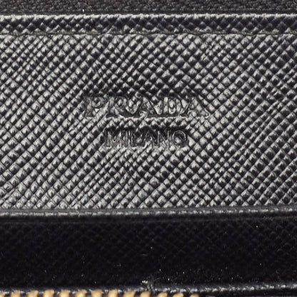 PRADA Black Saffiano Leather Zip Around Wallet