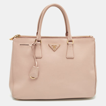 PRADA Beige Saffiano Lux Leather Large Double Zip Tote