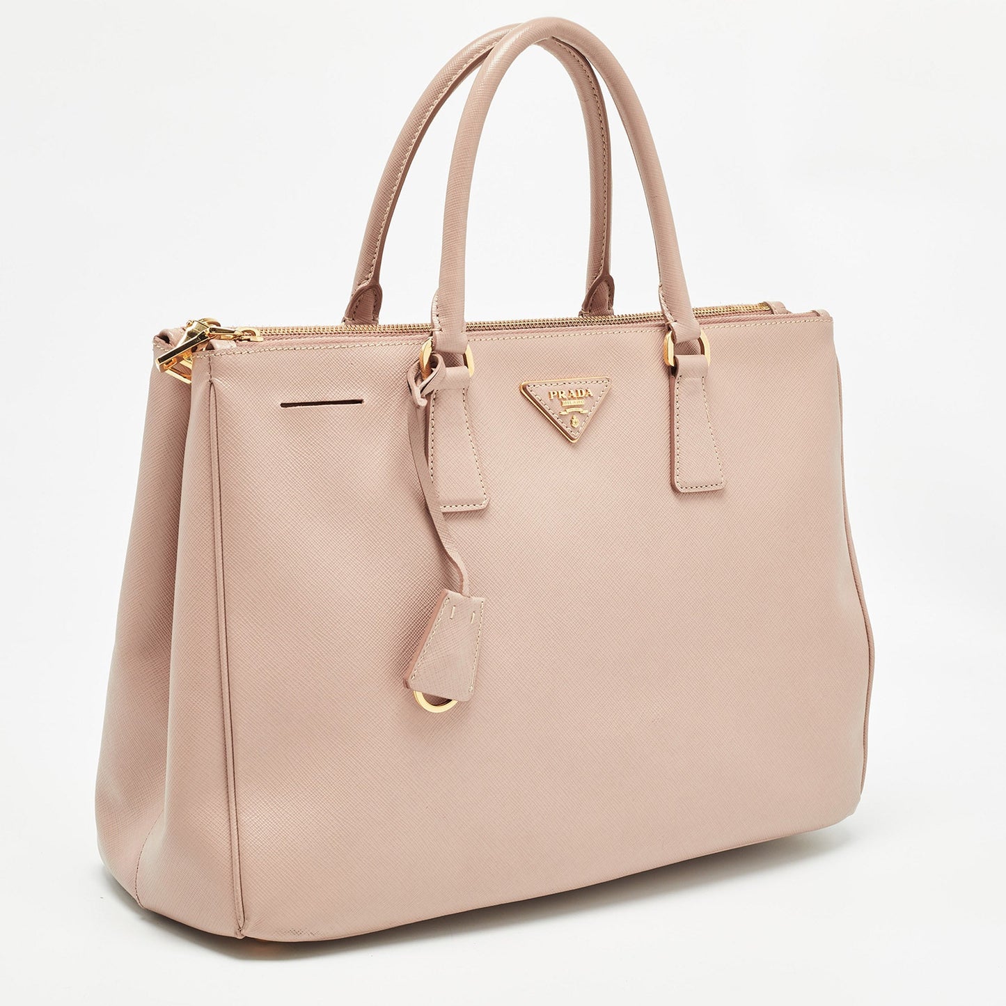 PRADA Beige Saffiano Lux Leather Large Double Zip Tote