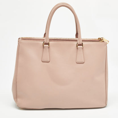 PRADA Beige Saffiano Lux Leather Large Double Zip Tote