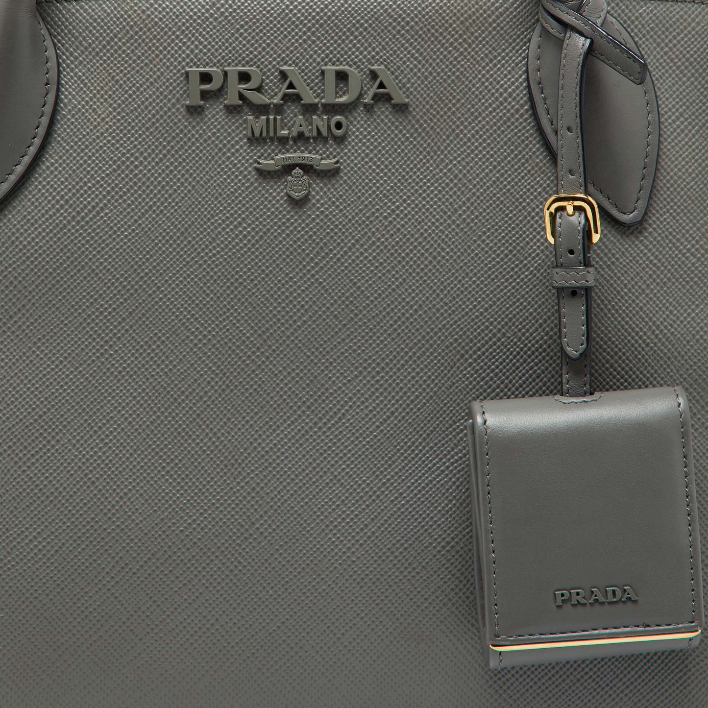 PRADA Grey Saffiano Cuir Leather Monochrome Tote