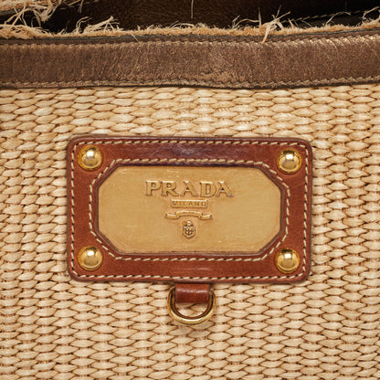 PRADA Multicolor Woven Raffia and Leather Tote