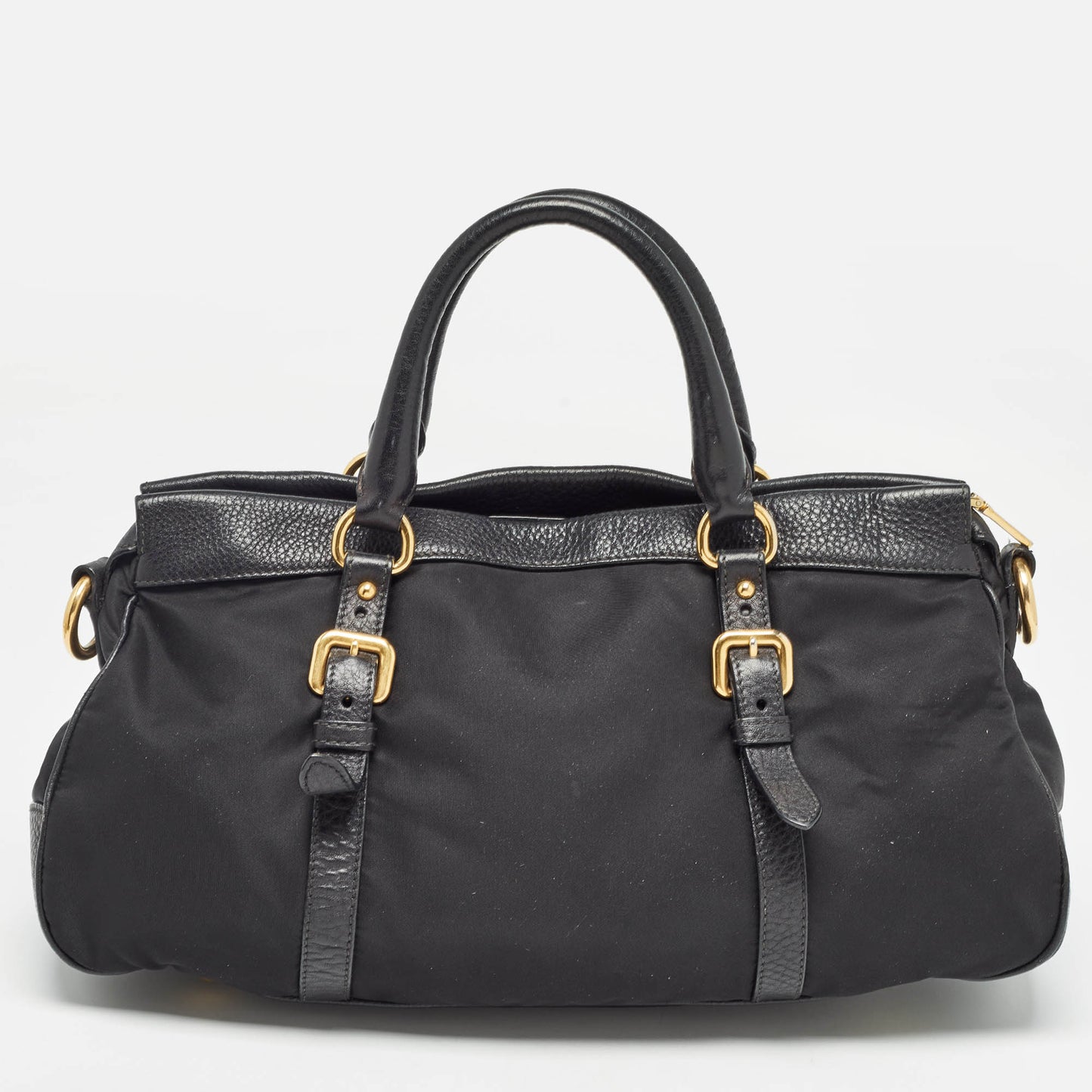 PRADA Black Nylon and Leather Top Zip Satchel