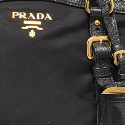 PRADA Black Nylon and Leather Top Zip Satchel