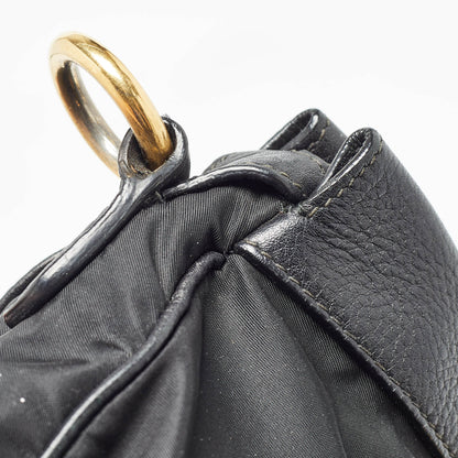 PRADA Black Nylon and Leather Top Zip Satchel