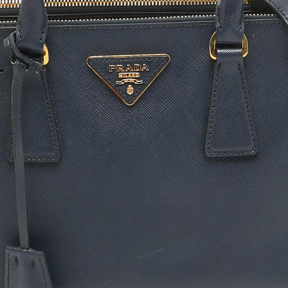 PRADA Navy Blue Saffiano Lux Leather Small Double Zip Tote