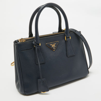 PRADA Navy Blue Saffiano Lux Leather Small Double Zip Tote