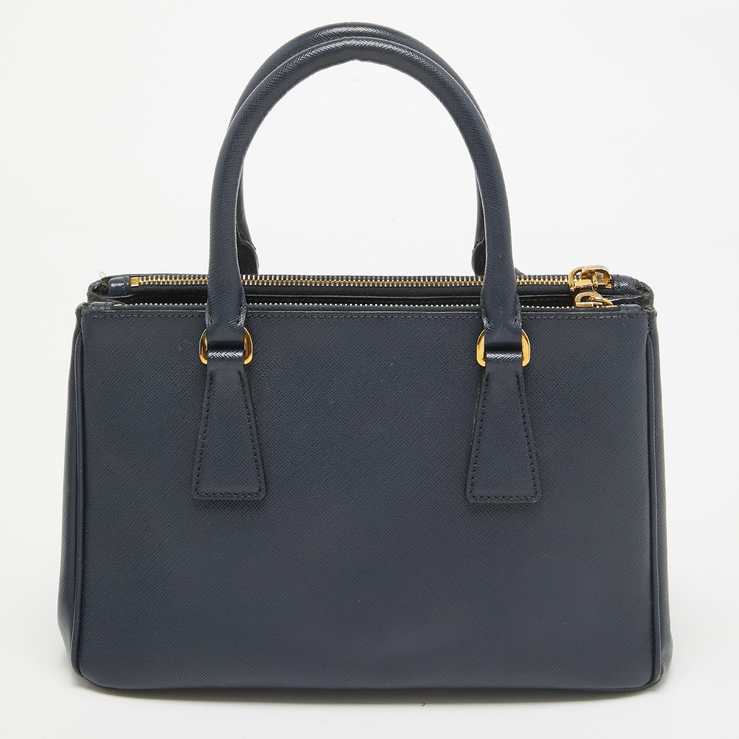 PRADA Navy Blue Saffiano Lux Leather Small Double Zip Tote