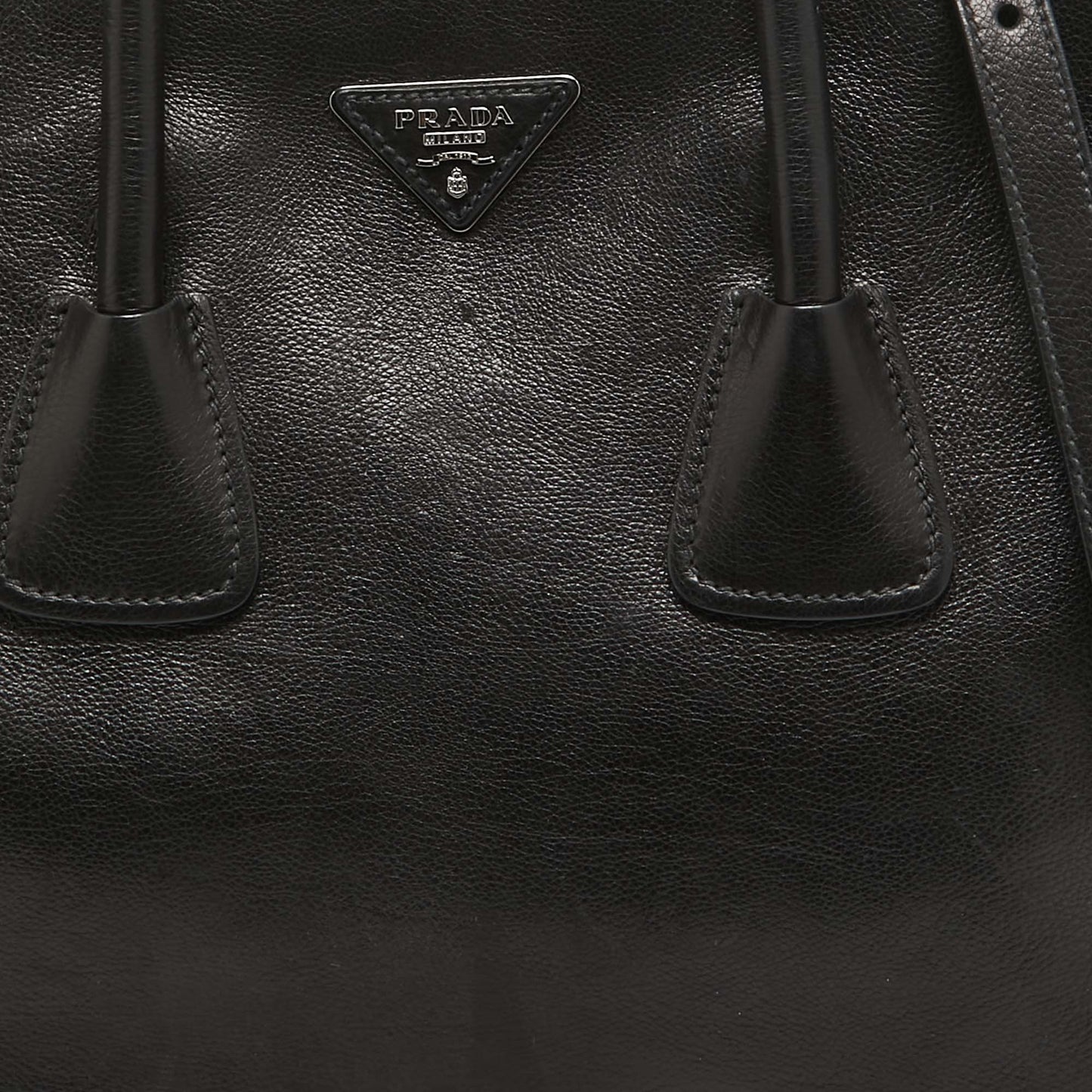 PRADA Black Leather Twin Pocket Double Handle Tote