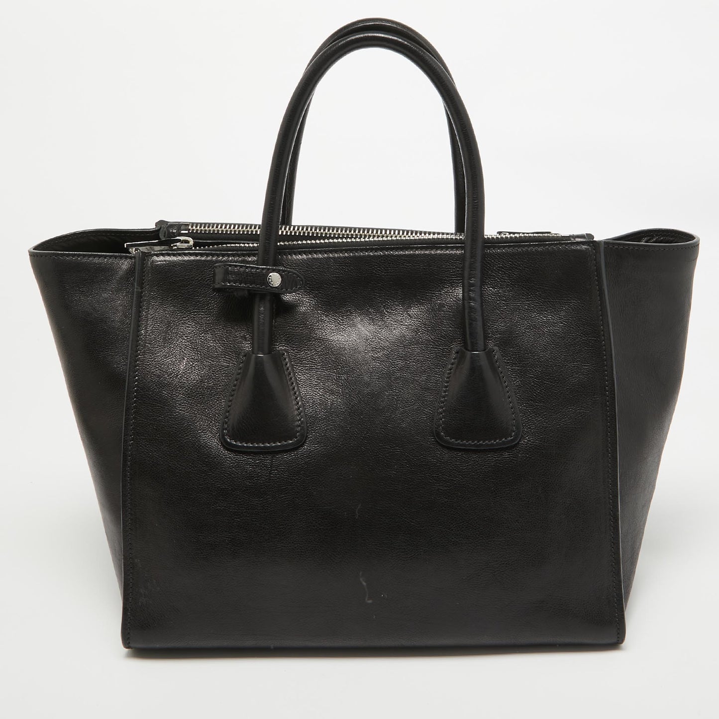 PRADA Black Leather Twin Pocket Double Handle Tote