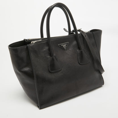 PRADA Black Leather Twin Pocket Double Handle Tote