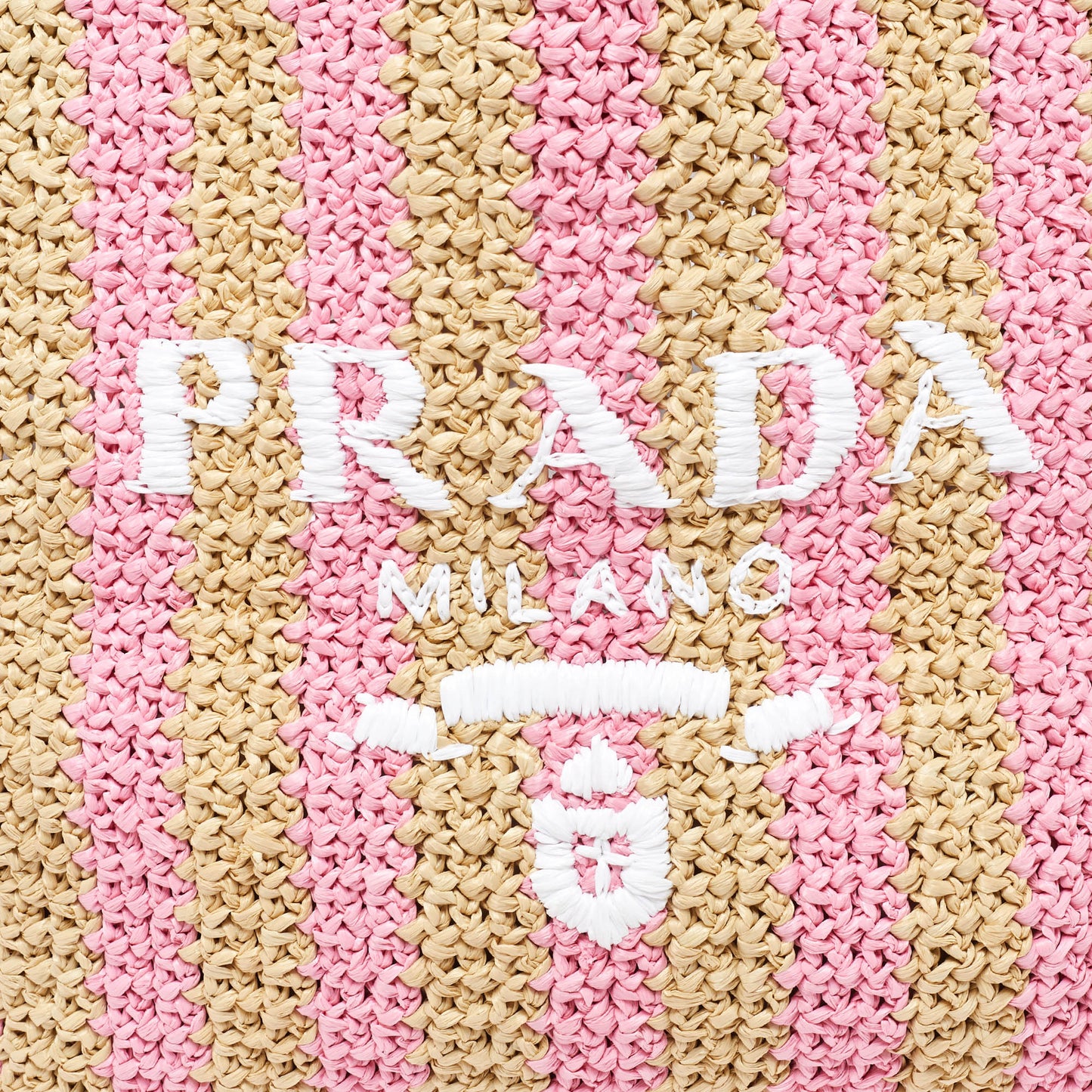 PRADA Pink/Beige Stripe Raffia Logo Tote