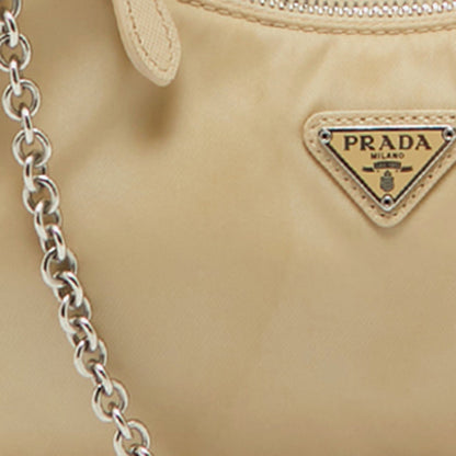 PRADA Cream Nylon and Leather Re-Edition 2005 Baguette Bag