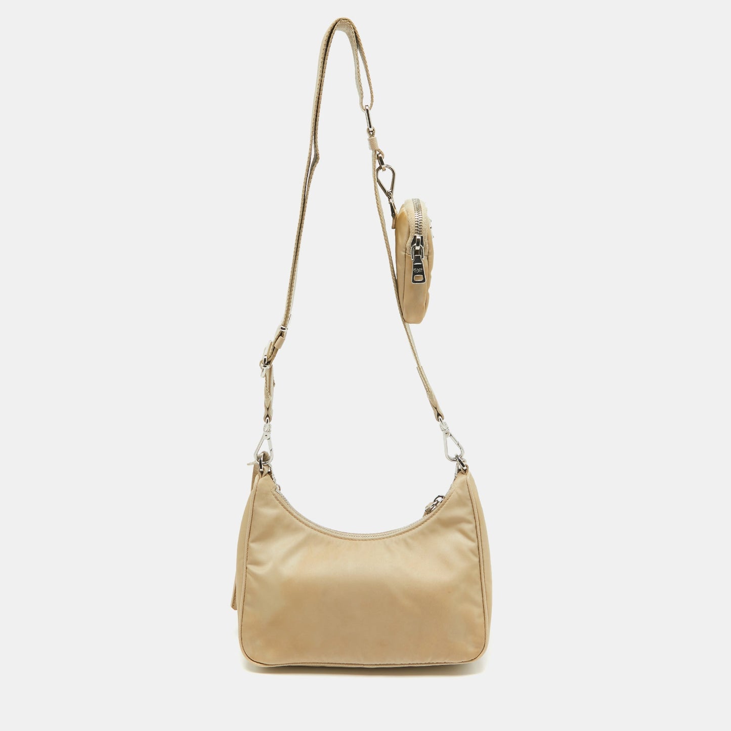 PRADA Cream Nylon and Leather Re-Edition 2005 Baguette Bag