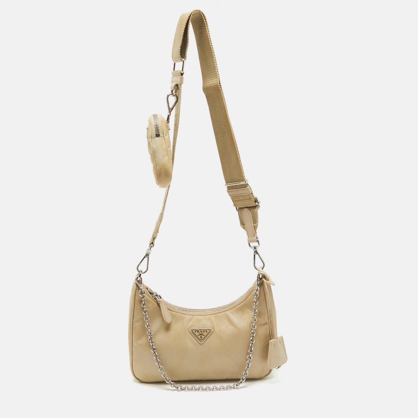 PRADA Cream Nylon and Leather Re-Edition 2005 Baguette Bag