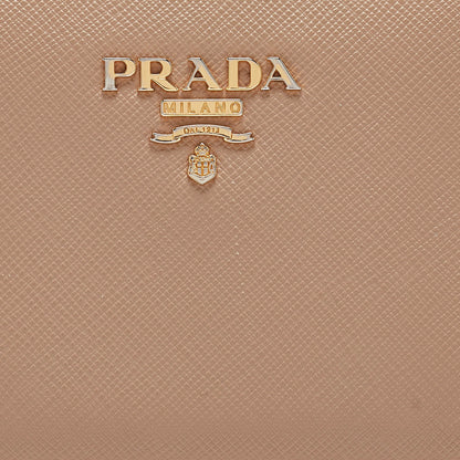 PRADA Beige Saffiano Metal Leather Frame Compact Wallet