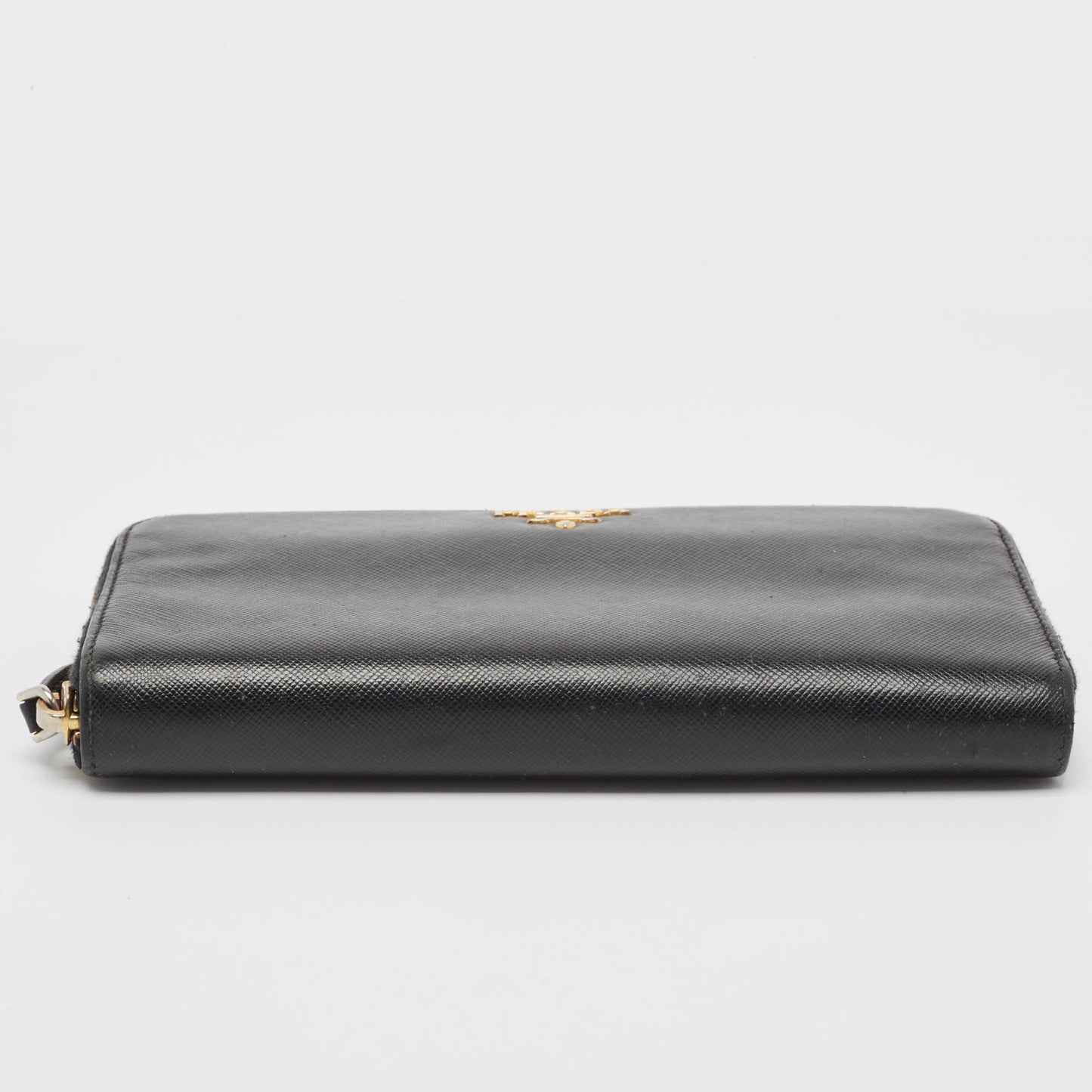 PRADA Black Saffiano Lux Leather Zip Continental Wallet