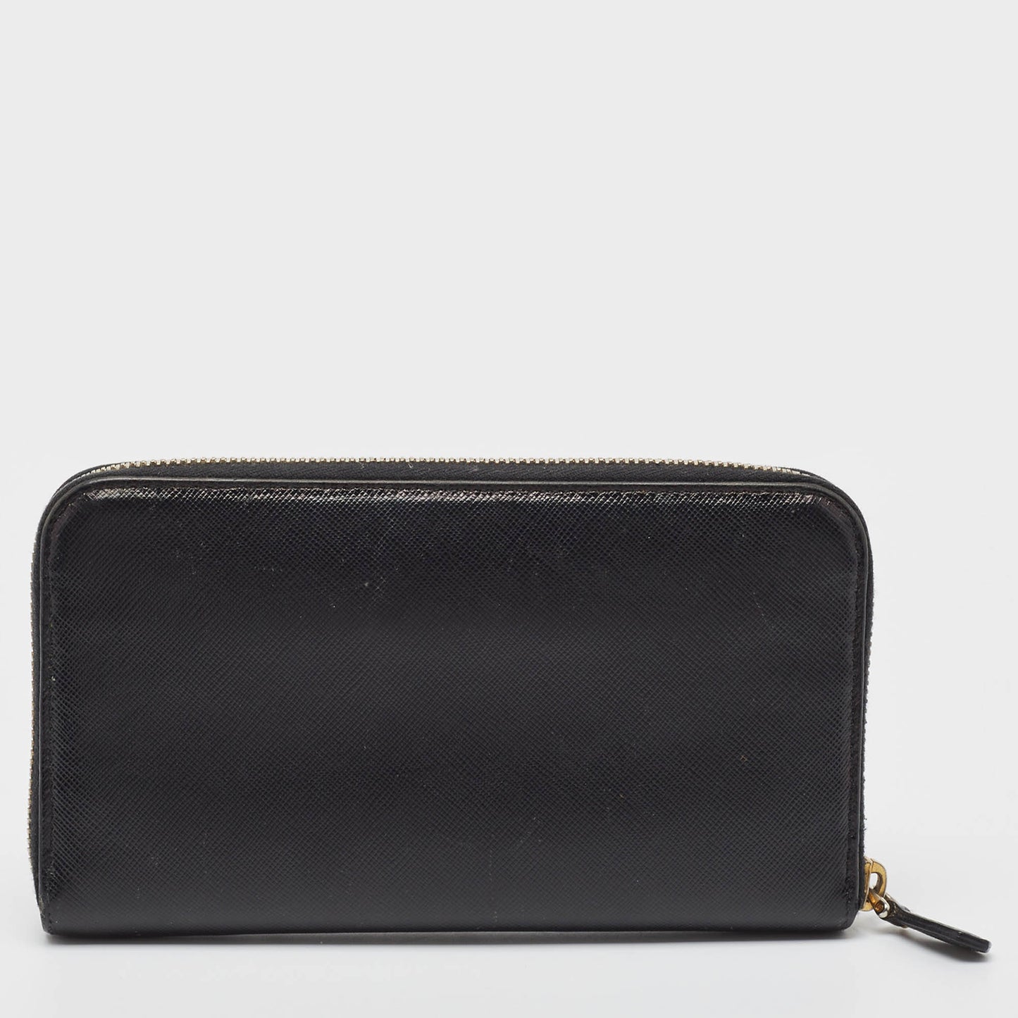 PRADA Black Saffiano Lux Leather Zip Continental Wallet