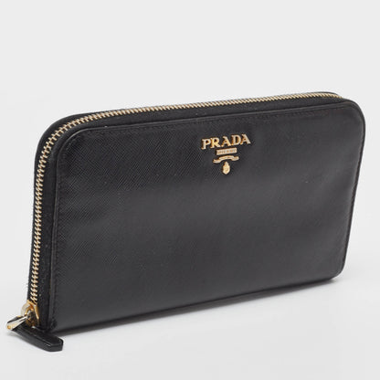 PRADA Black Saffiano Lux Leather Zip Continental Wallet