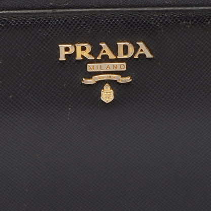 PRADA Black Saffiano Lux Leather Zip Continental Wallet