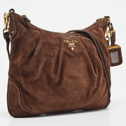 PRADA Brown Suede Shoulder Bag