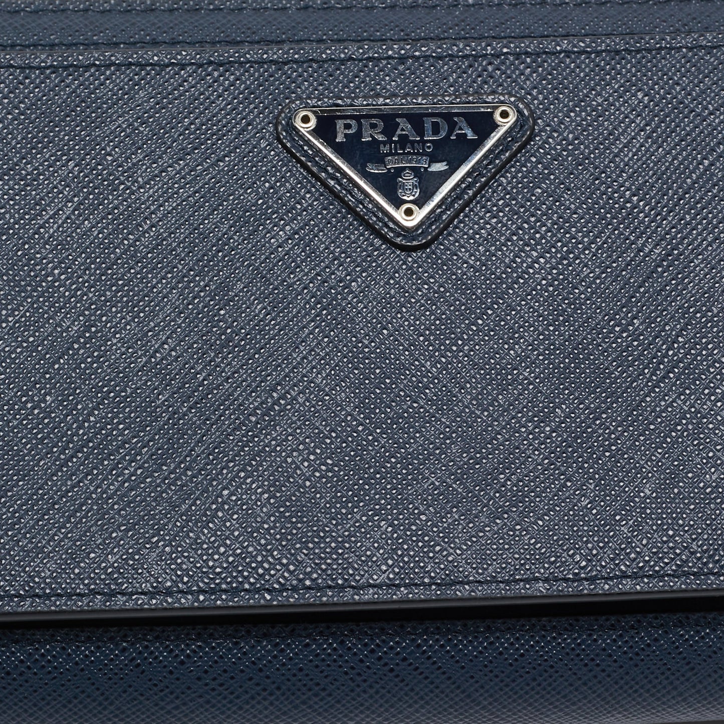 PRADA Navy Blue Saffiano Tech Leather Zip Around Continental Wallet