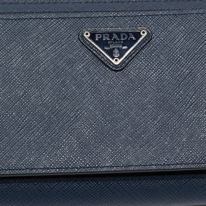 PRADA Navy Blue Saffiano Tech Leather Zip Around Continental Wallet