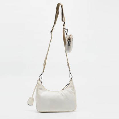 PRADA White Nylon and Leather Re-Edition 2005 Shoulder Bag