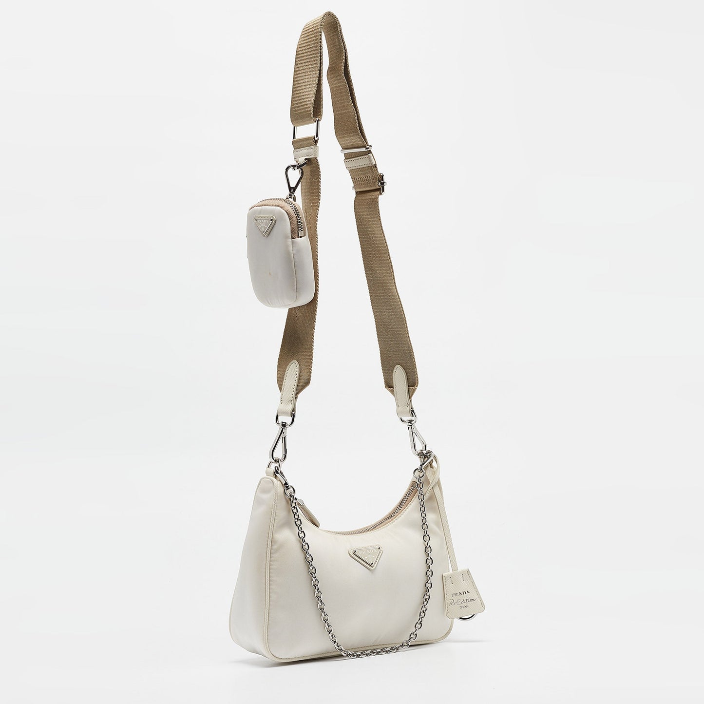 PRADA White Nylon and Leather Re-Edition 2005 Shoulder Bag