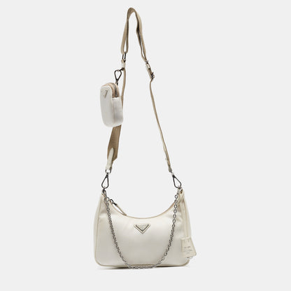 PRADA White Nylon and Leather Re-Edition 2005 Shoulder Bag