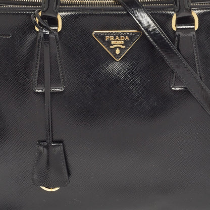 PRADA Black Saffiano Patent Leather Medium Double Zip Tote