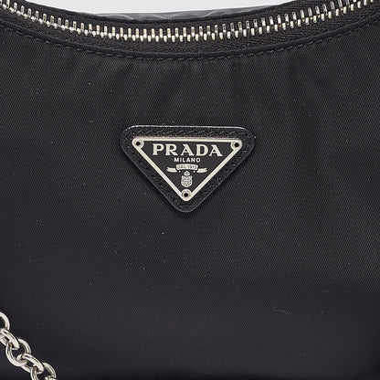 PRADA Black Nylon and Saffiano Leather Re-Edition 2005 Baguette Bag