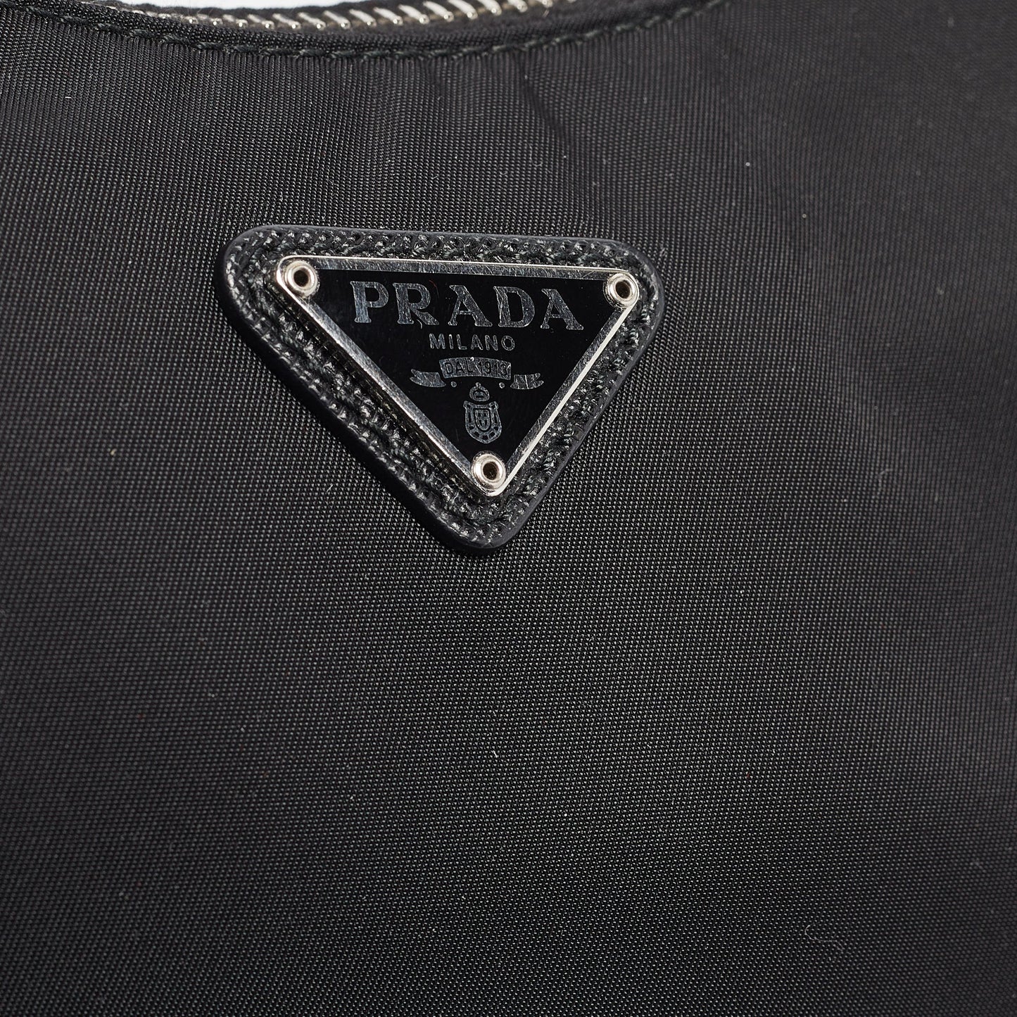 PRADA Black Nylon and Saffiano Leather Re-Edition 2005 Baguette Bag