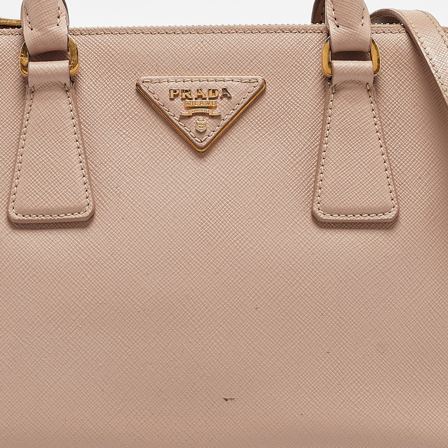 PRADA Pink Saffiano Lux Leather Small Double Zip Tote