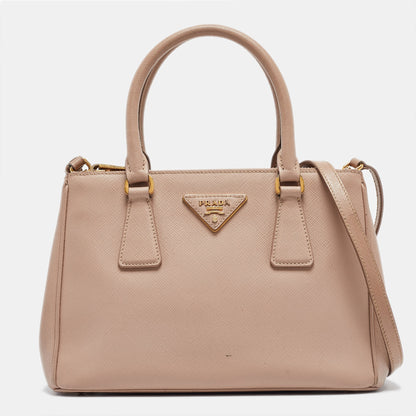 PRADA Pink Saffiano Lux Leather Small Double Zip Tote