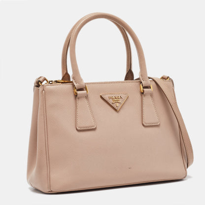 PRADA Pink Saffiano Lux Leather Small Double Zip Tote