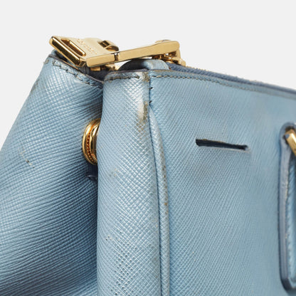 PRADA Light Blue Saffiano Lux Leather Large Double Zip Tote