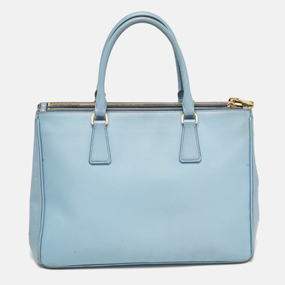 PRADA Light Blue Saffiano Lux Leather Large Double Zip Tote