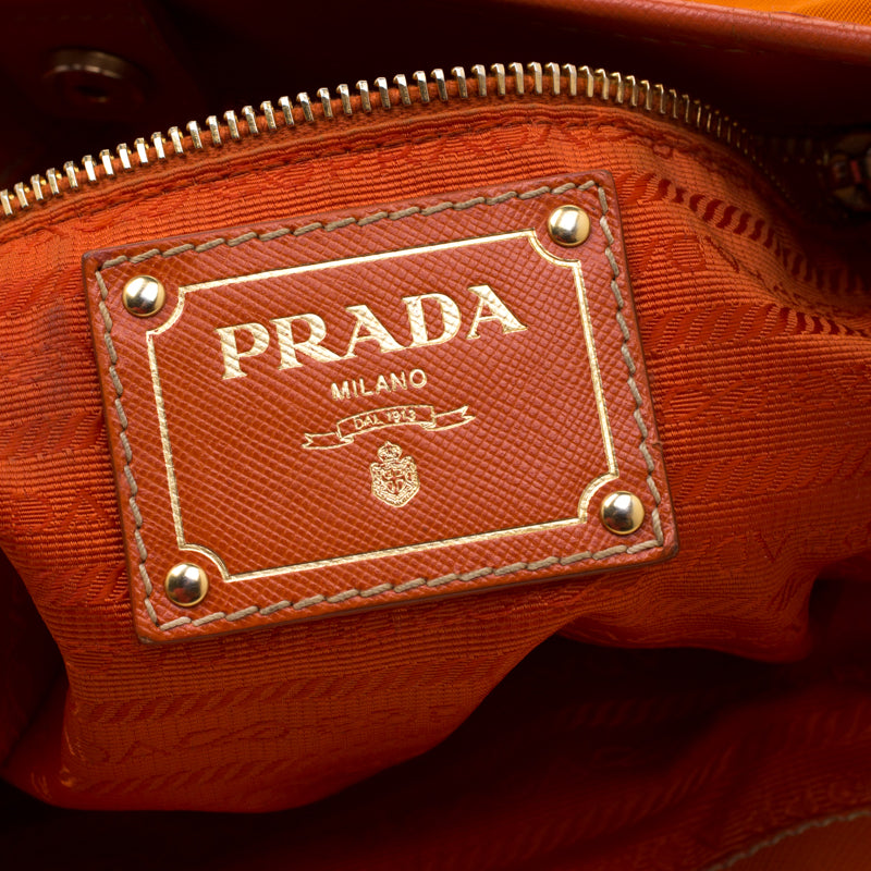 Prada Orange Nylon and Leather Lasercut Logo Tote